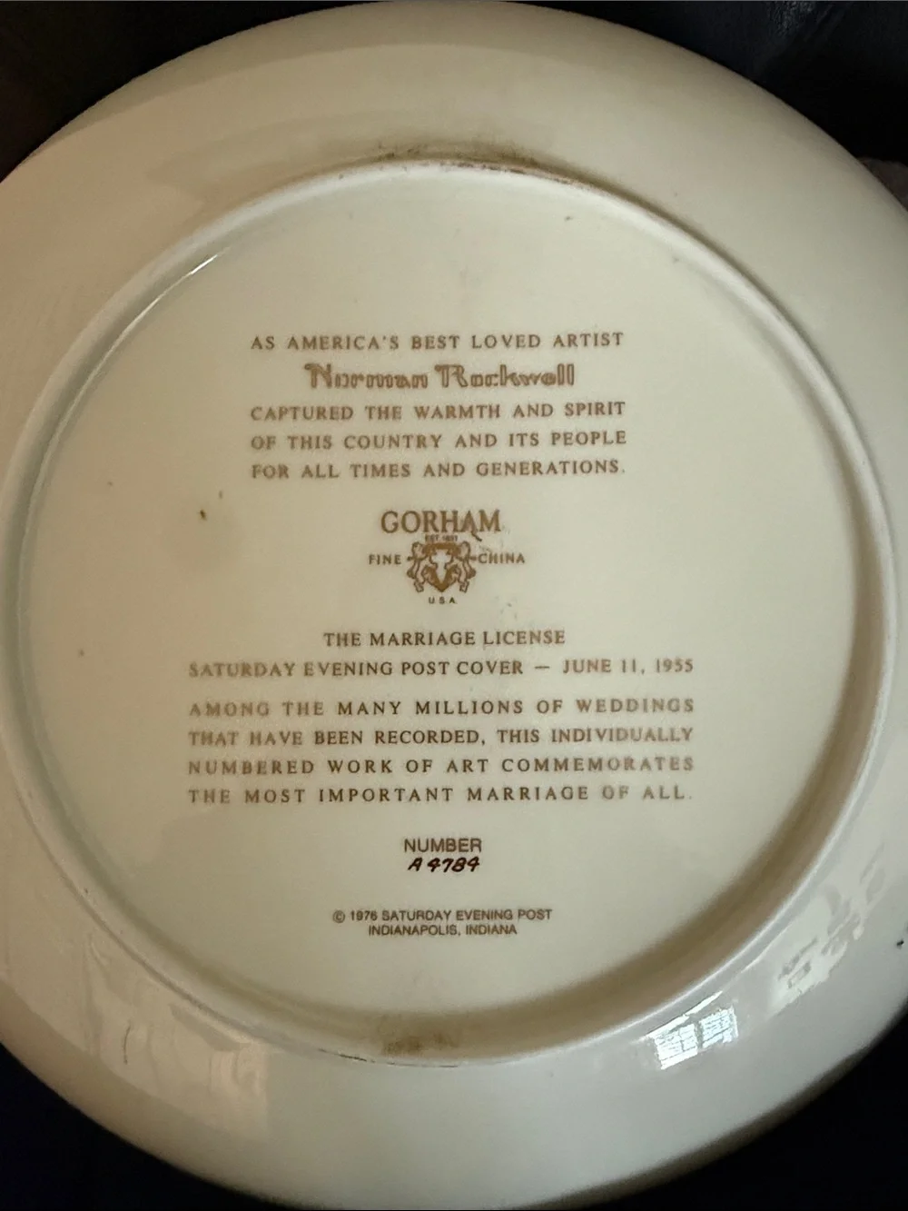 Norman Rockwell Collectable Wall Plate titled The Marriage License